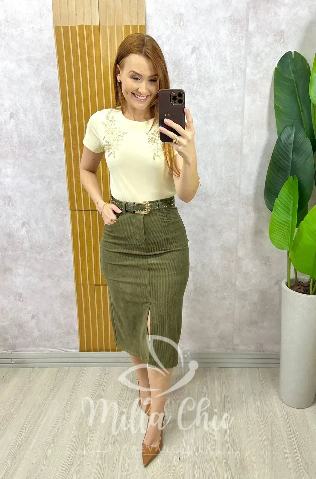 Saia Aline em Cotelê – Verde