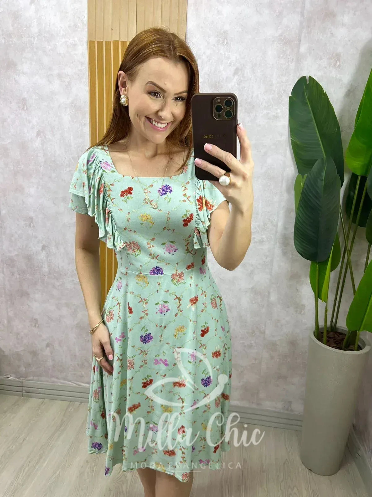 Vestido Louise Em Linho Estampado – Menta