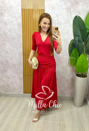 Vestido Clarice em poliamida – vermelho tomate