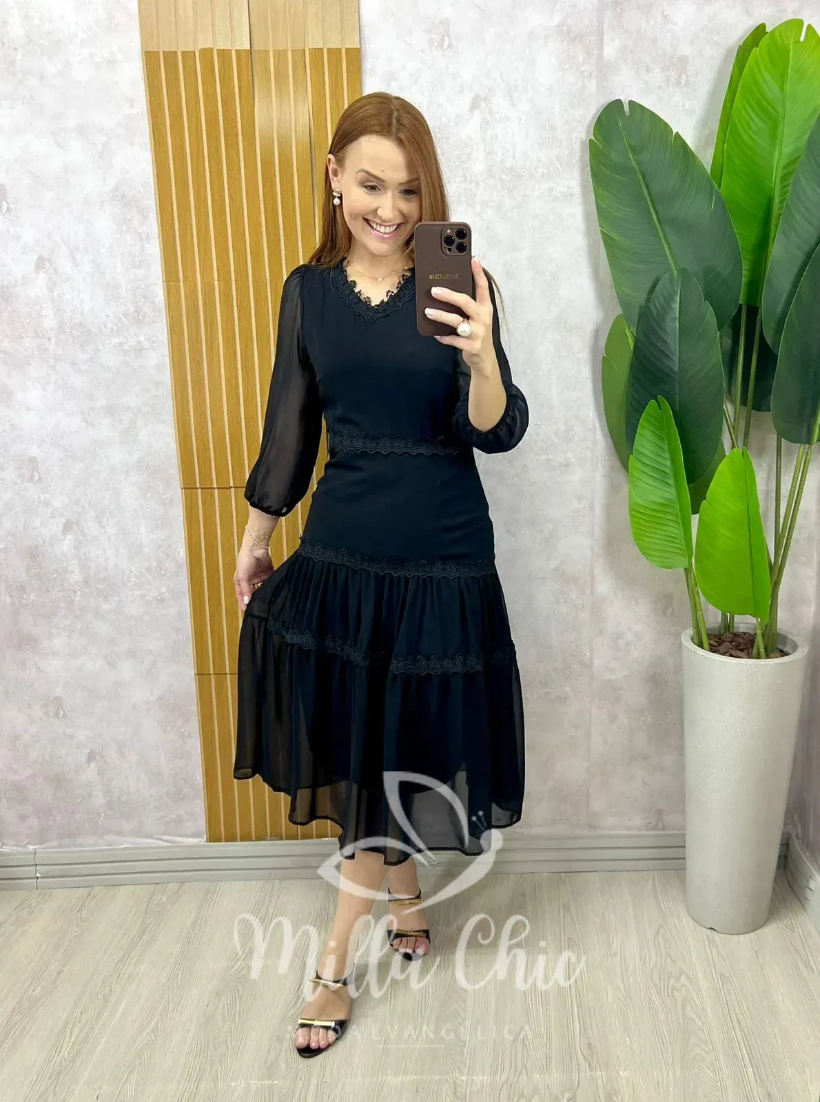 Vestido Fabiane Em Chiffon – Preto
