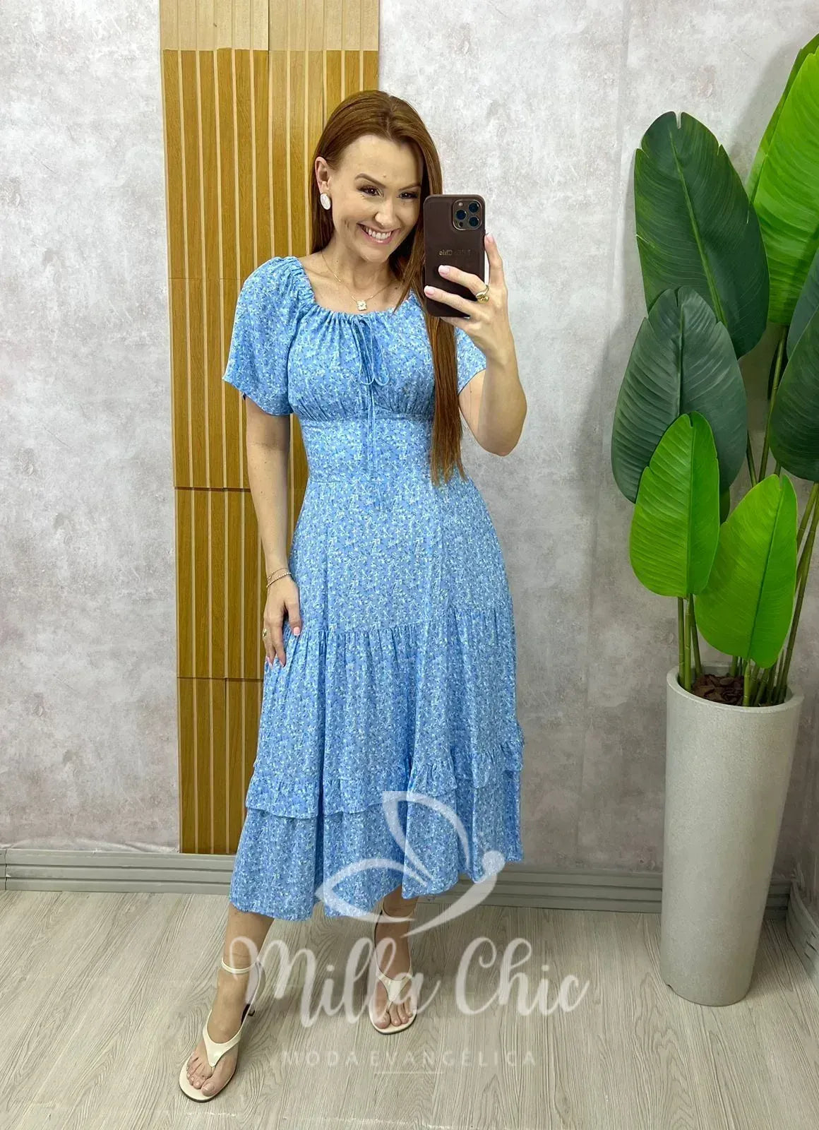 Vestido Ivone Em Viscolinho – Azul