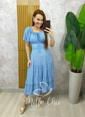 Vestido Ivone Em Viscolinho – Azul