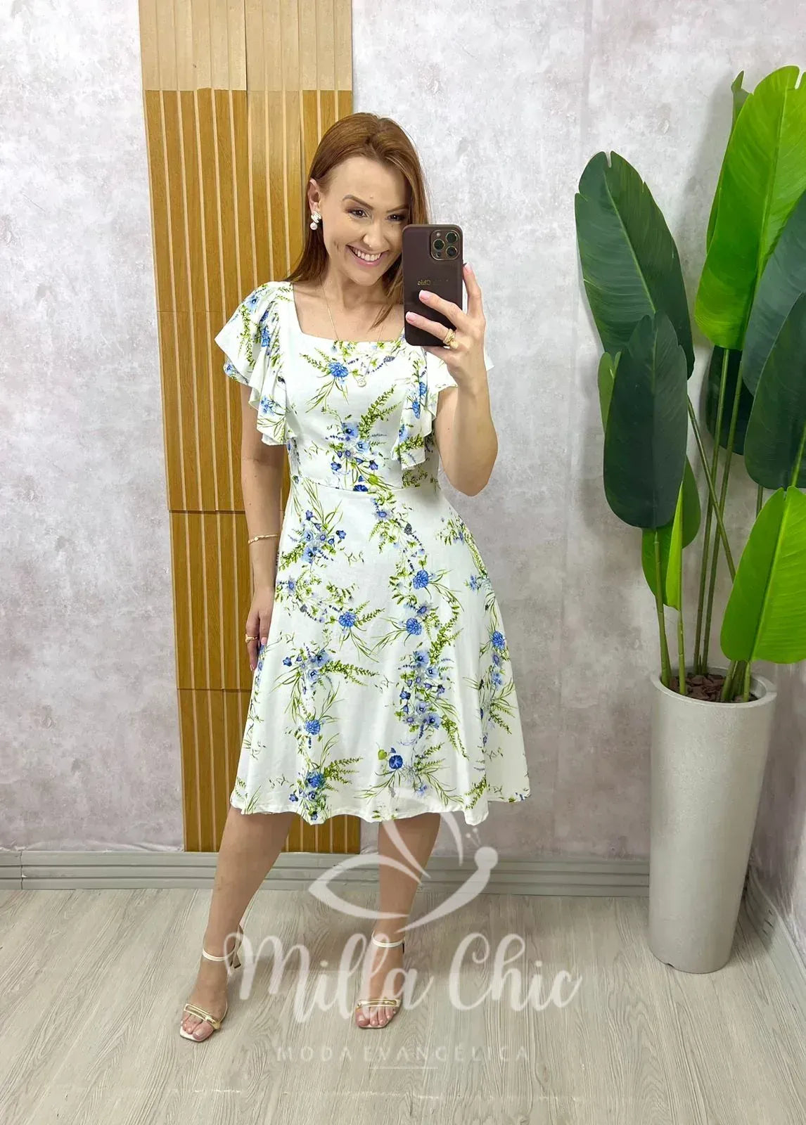 Vestido Louise Em Linho Estampado – Branco