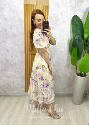 Vestido Valéria Em Chiffon – Creme