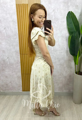 Vestido Eliara Em Linho Bordado – Areia