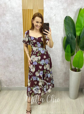 Vestido Valéria Em Chiffon – Bordô