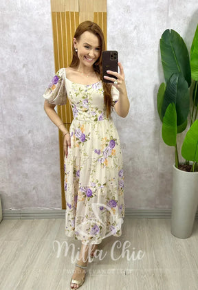 Vestido Valéria Em Chiffon – Creme